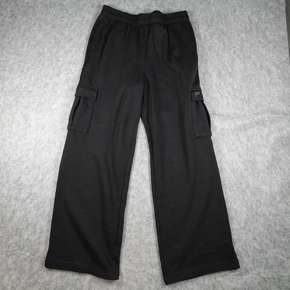 Fabletics Pants Women Large NWT Black Cozy Fleece Wide Leg Cargo Relaxed Lounge